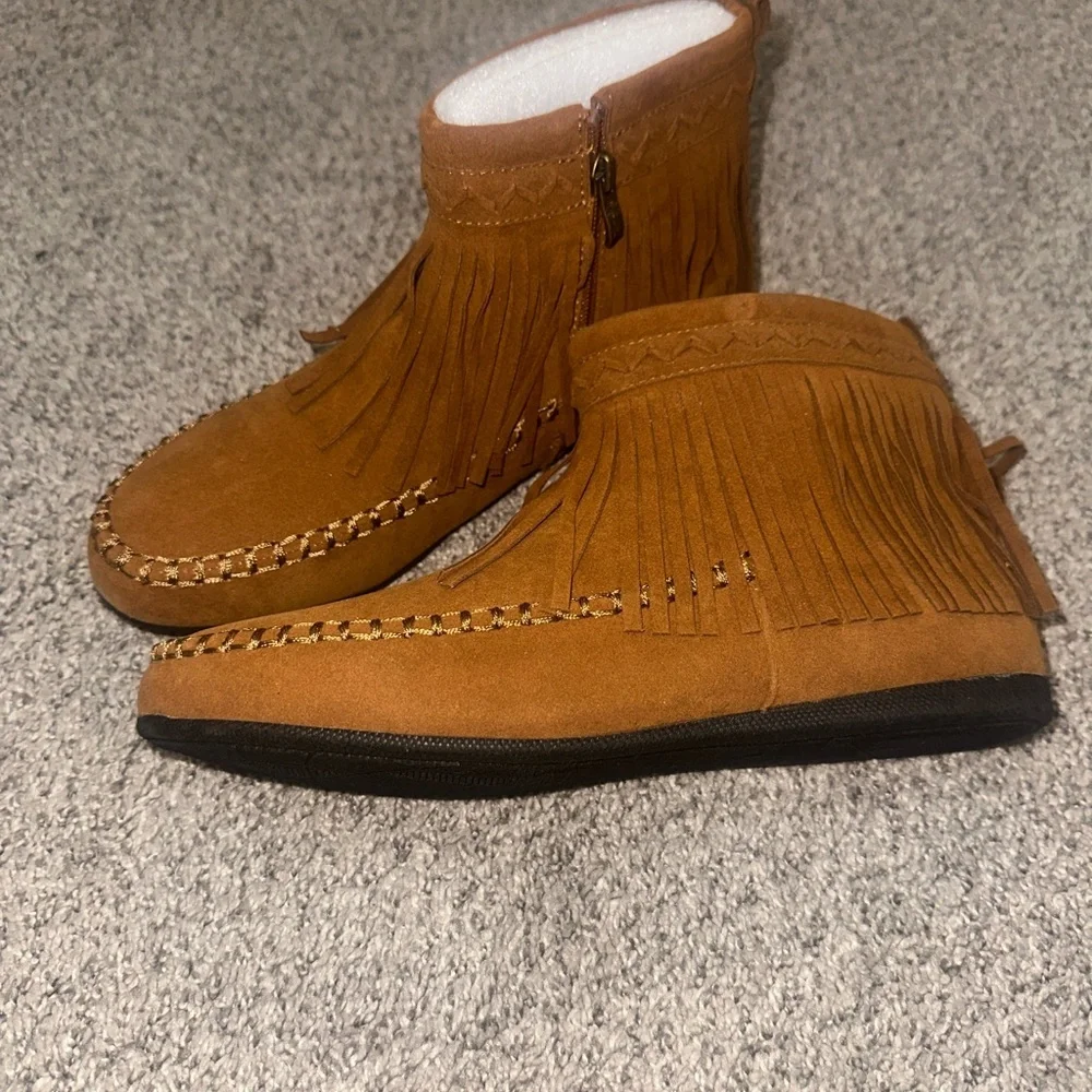 Jessica Cline Brown Fringe Suede Ankle Boots
